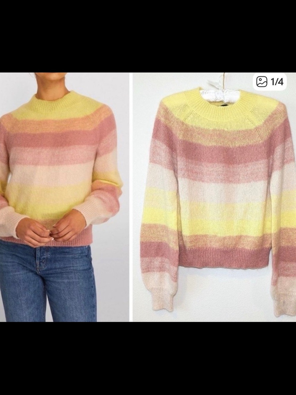 LN L Maje Milae Striped Crewneck Sweater in Yellow, Rust & Cream